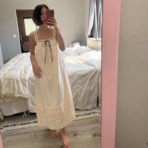 Ivory Cotton Sundress with Black Trim